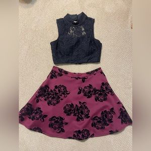 Trixxi Homecoming 2 piece dress - Black Lace Top w/ Burgundy Rose Velvet Skirt